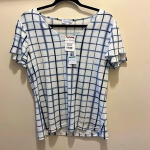 NWT Calvin Klein blue and white checkered blouse, L